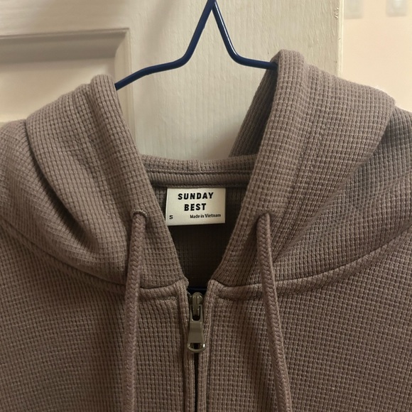 Sunday Best Taupe Waffle Knit Cropped Hoodie - Picture 2 of 3